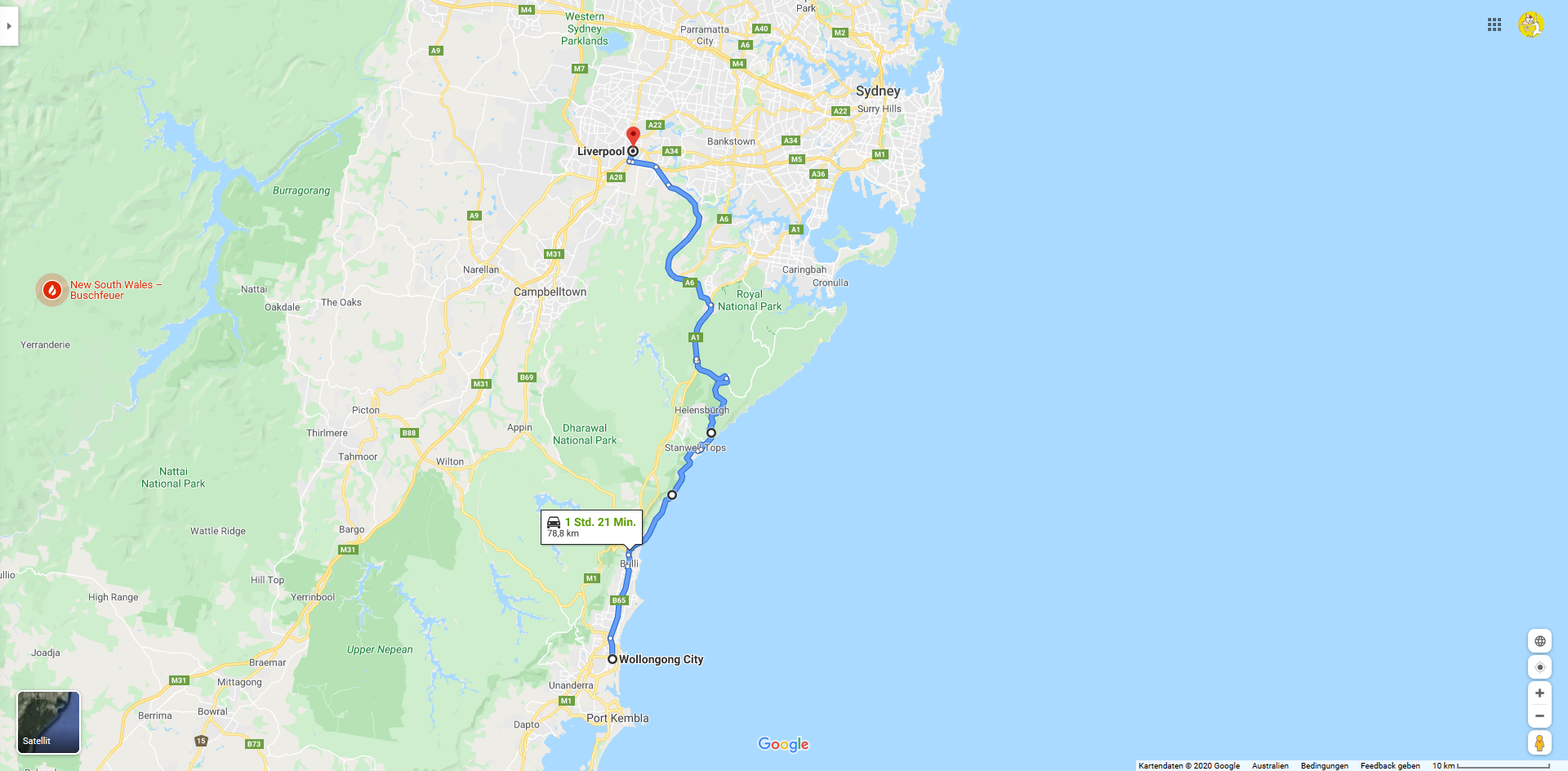 2019 12 29 08 Wollongong bis Liverpool Route